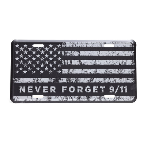 Never Forget Flag License Plate - Black/Grey