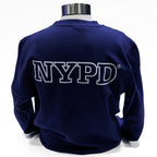 Navy crewneck with NYPD lettering in white block letters.