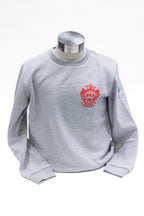 Grey crewneck sweatshirt with FDNY shield logo on left chest.