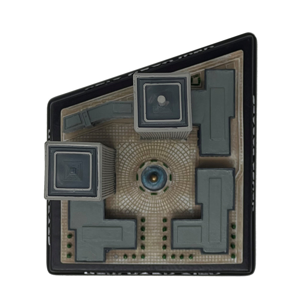 A model of the Twin Towers from an aerial view.