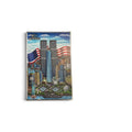 Metal Magnet with Twin Towers and Lower Manhattan colorful motif.
