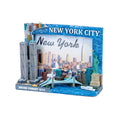 A 3D picture frame featuring the New York City skyline with the text 'NEW YORK CITY' on it. The frame includes iconic landmarks such as the Twin Towers and the Statue of Liberty.