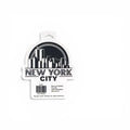 A die-cut car sticker featuring the New York City skyline and the text 'NEW YORK CITY' in black on a white backing card, shown on a plain white background.