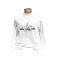 Light grey crewneck sweatshirt with 'NEW YORK CITY NEVER FORGET' embroidered on the front.