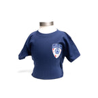 Navy youth t-shirt with red, white and blue NYPD logo.