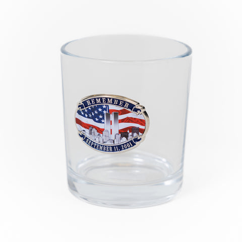 Twin Towers & Flag Water Glass
