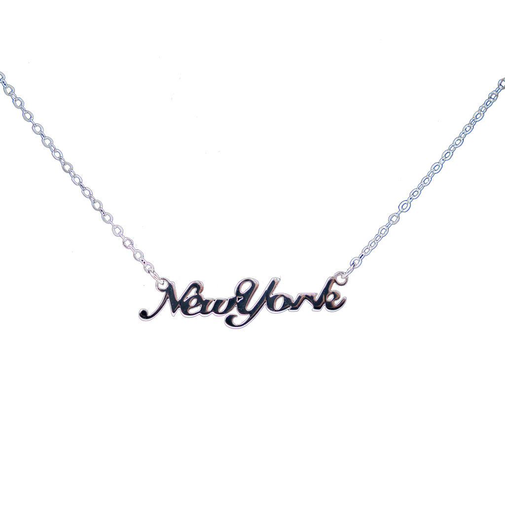 Necklace with 'New York' pendant on a white background