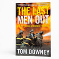 The cover of the book 'The Last Men Out' featuring firefighters at a fire scene with a yellow and black design.