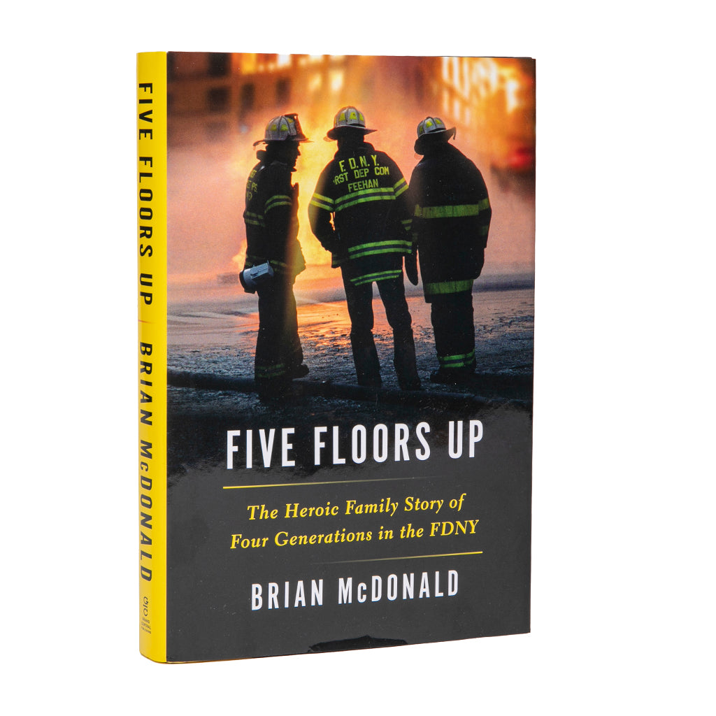 Cover of the book 'Five Floors Up' featuring firefighters on the front, indicating a story about the New York City Fire Department.