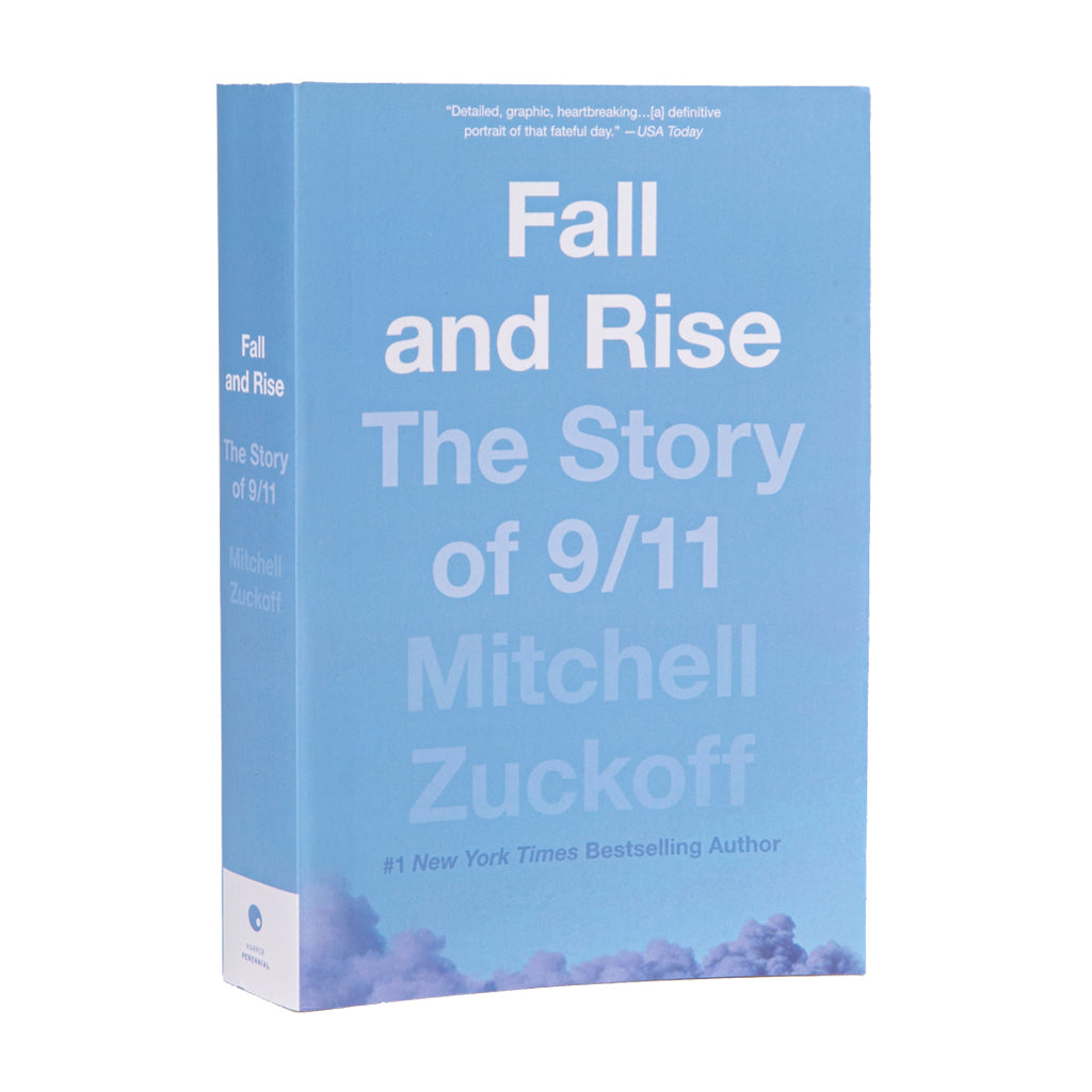 Fall and Rise: The Story of 9/11 by Mitchell Zuckoff. A book in light blue coloring.